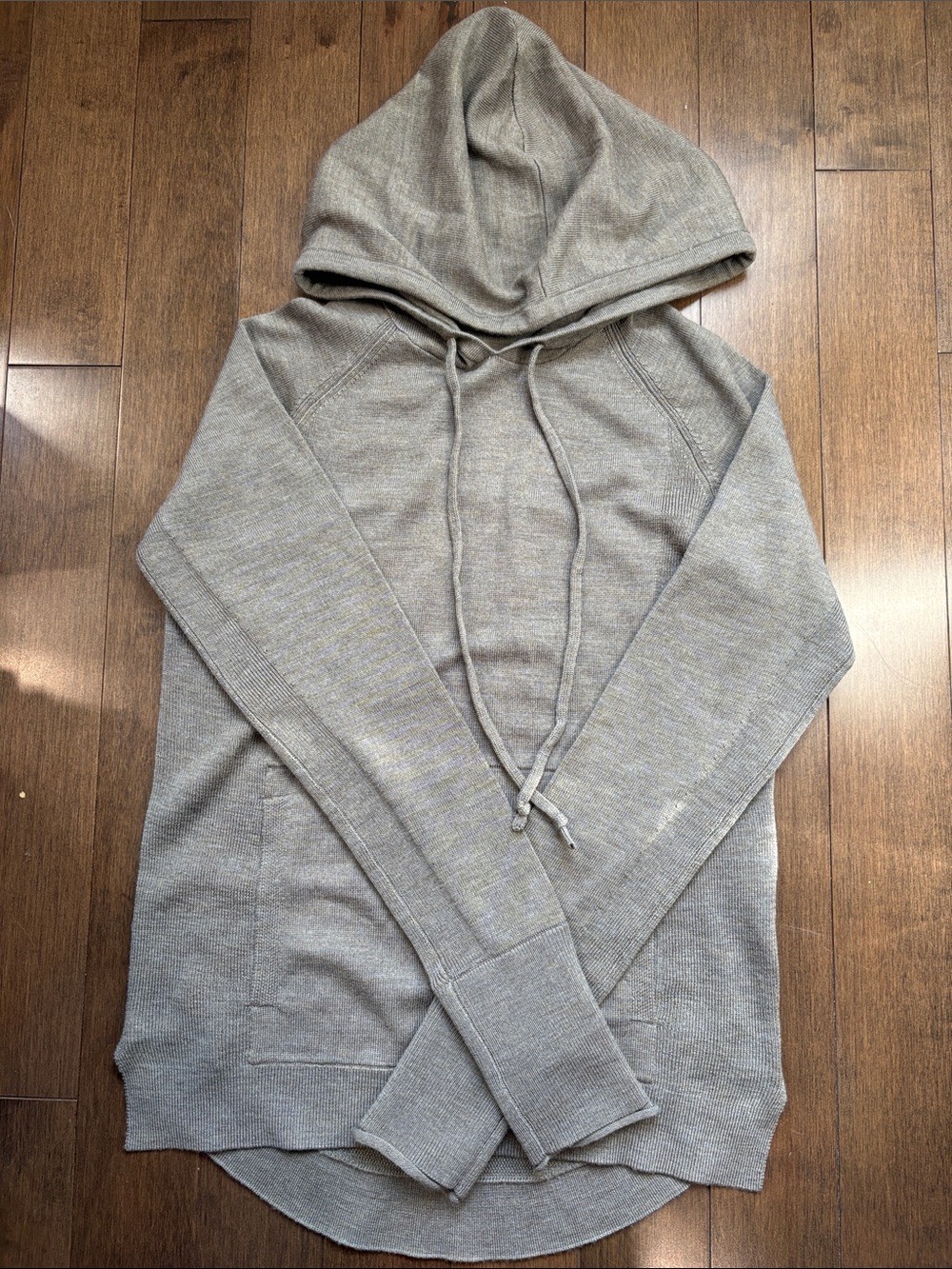 Lululemon Light 100% Merino Wool Knit Hoodie Sweater, Grey